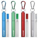 Ecoangel Cruise Ship Essentials,4-Pack reusable Collapsible Stainless Steel Drinking Straws with Aluminum Case,Cleaning Brush,and Keychains-Silver,Blue,Red,Green