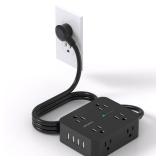 HANYCONY Power Strip Surge Protector, 5 Ft Exetnsion Cord with Multiple Outlets, Outlet Extender with 4 USB Ports, Flat Plug, Wall Mount for Home Office Dorm Room Essentials, ETI Listed, Black