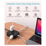 HANYCONY Power Strip Surge Protector, 5 Ft Exetnsion Cord with Multiple Outlets, Outlet Extender with 4 USB Ports, Flat Plug, Wall Mount for Home Office Dorm Room Essentials, ETI Listed, Black