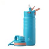 IDEUS Insulated Stainless Steel Water Bottle with 2 Leak-Proof Lids, Thermal Water Flask for Hiking Biking, 18oz, Blue Atoll