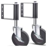 Ronlap Gate Wheels for Wooden Gate, Gate Caster Wheel Spring Loaded for Metal Tube Swing Gate Fence Gate Wheel for Gates Heavy Duty Farm Vinyl Gate Rollers, 220 Lbs, 4 Inches with Brake, 2 Pack, Black