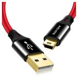 AGVEE 2 Pack 6.6ft Mini USB Cable, Braided Durable USB-A to Mini-B Charger Charging Cord for TI-84, Garmin GPS, Go-Pro Hero 4 3 2 HD, PS3 Controller, Canon Camera, Blue Yeti Microphone, Red