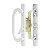MaxxGeek Sliding Patio Door Handle Set with Mortise Lock, Zinc Diecast, Offset Thumbturn, Fits 1-5/8\" to 1-3/4\" Door Thick, 3-15/16\" Hole Spacing, Non-Handed, White