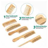 5 Pcs Natural Handmade Bamboo Anti-Static Combs Set - Wide Tooth, Rat Tail and Fine Tooth for Long, Short, Thick, Thin, Wavy or Curly Hair Detangling (Natural)