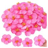 Hotop 24 Pcs Artificial Hibiscus Flowers for Hawaiian Luau Party Decor Fake Tropical Hibiscus Flowers Decorations for DIY Crafts Summer Party Favors Supplies Cake Tables Centerpieces(Pink)