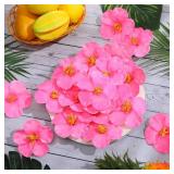 Hotop 24 Pcs Artificial Hibiscus Flowers for Hawaiian Luau Party Decor Fake Tropical Hibiscus Flowers Decorations for DIY Crafts Summer Party Favors Supplies Cake Tables Centerpieces(Pink)