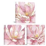 Pink Abstract Floral Canvas Wall Art, 12x12, Blossoming with Gold Foil - Set of 3 for Living Room Bedroom Bathroom