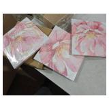 Pink Abstract Floral Canvas Wall Art, 12x12, Blossoming with Gold Foil - Set of 3 for Living Room Bedroom Bathroom