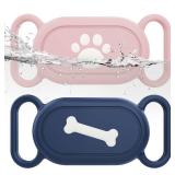Waterproof Silicone Case Holder for Galaxy Smarttag2, 2 Pack Pet Dog Cat Collars, Anti-Lost Scratch Resistant Holder Accessory Protective Cover for Samsung Galaxy Smart tag2 (Pink/Blue)