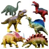 OuMuaMua Dinosaur Toys, Plastic Dinosaur Figure Set, Ideal Education Toys for Kids, Including T-Rex, Stegosaurus, Monoclonius, 6 to 7 Inch Large Size, 6 Pack