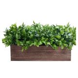 Winlyn 14\" Artificial Boxwood Plants in Rectangular Wood Planter Farmhouse Greenery Arrangement Centerpiece Faux Potted Herb Plant for Wedding Dining Room Table Kitchen Windowsill Mantel Shelf DÃ©c