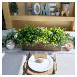 Winlyn 14\" Artificial Boxwood Plants in Rectangular Wood Planter Farmhouse Greenery Arrangement Centerpiece Faux Potted Herb Plant for Wedding Dining Room Table Kitchen Windowsill Mantel Shelf DÃ©c