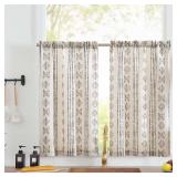 jinchan Boho Kitchen Curtains Linen Tier Curtains 45 Inches Bohemian Cafe Small Drapes Striped Mudcloth Farmhouse for Bathroom RV Camper Light Filtering Rod Pocket 2 Panels Black on Beige