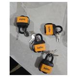 Guliffen Weatherproof Laminated Padlock with Key,4 Pack Outdoor Pad Locks with Same Key for Gate, Shed, Trailer, Storage, Chain
