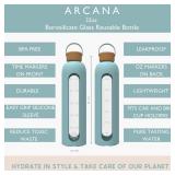 Glass Water Bottle With Time Marker - Borosilicate Reusable Waterbottle With Silicone Sleeve - For travel, Gym, Hiking - Gift For Women and Girls - Motivational Water Bottles (Gelato Blue, 32 OZ)