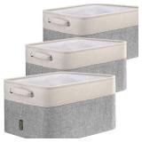 BALEINE 3 Pack Fabric Storage Bins for Shelves, Linen Storage Baskets for Organizing, Decorative Closet Bins for Clothes, Home (Grey, 15\"x11\"x9.5\")