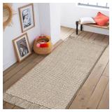 Chardin home Sand & White Reversible Runner Rug, 2x5 feet Machine Washable Cotton Rug, Perfect for hallways, stairwell, Kitchen Bedroom