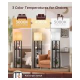 PAZZO Floor Lamp with Shelves, Shelf USB Floor Lamp, 3 Color Temperatures Solid Wood Floor Lamp with 2 Charging Ports and 1 Power Outlet, Lamps for Livingroom Bedroom, Matt Black