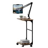 Floor Kindle Tablet iPad Stand with 2-Tier Storage Shelves,Angle Height Adjustable iPad Tablet Kindle Holder for Bed with 360-Degree Rotating Wheels, Compatible with 4.7\"-13\" Kindle Cell Phone iPhon
