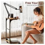 Floor Kindle Tablet iPad Stand with 2-Tier Storage Shelves,Angle Height Adjustable iPad Tablet Kindle Holder for Bed with 360-Degree Rotating Wheels, Compatible with 4.7\"-13\" Kindle Cell Phone iPhon