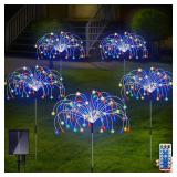 Maleyt Solar Garden Lights, Outdoor Firework Lights, 5 Pack 120 LED Decorative Stake with Remote, 8 Modes DIY Landscape Light Waterproof Lamps for Walkway Pathway Backyard Lawn(Colorful)