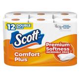 Scott ComfortPlus Toilet Paper, 12 Double Rolls, 231 Sheets per Roll, Septic-Safe, 1-Ply Toilet Tissue