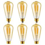 Helloify ST64 E26 LED Filament Bulb 5.5W 2700K Dimmable 6-Pack