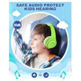 Woice Kids Bluetooth Headphones 85db/110db Volume Limit Wireless/Wired Aux Port Foldable Noise Protection Over-Ear Build-in Mic Headphones for Kids Adults Travel School Phone Pad Tablet PC Green