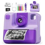 Kids Camera Instant Print, Christams Birthday Gifts for Girls Boys 5 6 7 8 9 10 Year Old, FHD Kids Toddler Digital Video Cameras,Selfie Cameras with 3 Rolls BPA-Free BPS-Free Print Paper & 32G Card