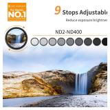 K&F CONCEPT 72mm Variable ND2-ND400 ND Lens Filter (1-9 Stops) for Camera Lens, Adjustable Neutral Density Filter with Microfiber Cleaning Cloth (B-Series)
