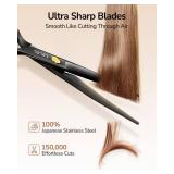 ULG Professional Hair Cutting Scissors 6.5 Inch Sharp Barber Shears, Stainless Steel Symmetrical Salon Haircut Scissors for Women, Men, Kids, Gloss Paint Finish, Black