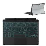 Qulose Keyboard Case for Surface Go (3/2/1) - Black, 7 Color Backlight, Magnetic Detachable, Rechargeable Bluetooth Keyboard with Trackpad