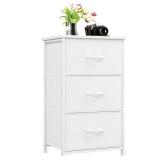 Somdot Dresser for Bedroom with 3 Drawers, Storage Organizer Chest of Drawers with Removable Fabric Bins for Closet Bedside Living Room Laundry Entryway Hallway, White Leather