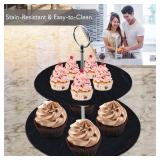NutriChef Two Tier Slate Cake Stand-Round Multi Level Tray Serving Plate,Cupcake Holder Display,Dessert Tower,Fruit Platter w/Stainless Steel Rods and Handle,for Wedding,Birthday