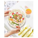 Nkaiso 141 Pieces White Gold Party Supplies, Disposable Party Decorations Sets Include Paper Plates Napkins Cups, Plastic Forks Knives Spoons, for Baby Shower Birthday Wedding -20 Guests