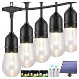 Mlambert 3-Color in 1 Solar String Lights Outdoor Waterproof Dimmable, 48ft Remote LED Patio Lights,15 Hanging Sockets Shatterproof Light for Backyard