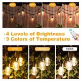 Mlambert 3-Color in 1 Solar String Lights Outdoor Waterproof Dimmable, 48ft Remote LED Patio Lights,15 Hanging Sockets Shatterproof Light for Backyard