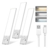 Under Cabinet Lighting, 12 Inch Motion Sensor Light Indoor, 1800mAh USB Rechargeable Closet Light, 3 Color Temperature Operable LED Lights, Can Be Used for Wardrobes, Cabinets, Stairs (3 Pack)