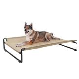 Veehoo Original Outdoor Elevated Dog Bed, Cooling Raised Dog Cot for Large Dogs, Portable Standing Pet Hammock Platform with Washable Breathable Mesh, No-Slip Feet, X-Large, Beige Coffee, CWC2201