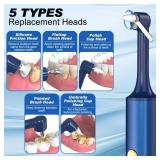 Tooth Polisher, Tooth Whitening Kit for Teeth Cleaning and Whitening, Rechargeable Teeth Polisher for People/Pets,Teeth Cleaning Kit with 5 Brush Heads,4 Speed Modes and LED Light, Waterproof(Blue)