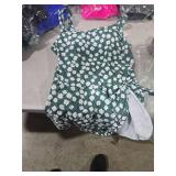 Eomenie One Piece Swimdress Swimsuits for Women Tummy Control Swim Dresses Skirt Bathing Suit Green Floral L