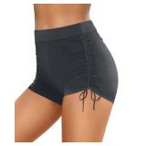 Women Swim Shorts High Waisted Swimsuit Shorts Tummy Control Bathing Suit Bottom Plus Size Boyshorts Dark Gray XXL