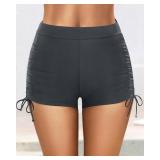 Women Swim Shorts High Waisted Swimsuit Shorts Tummy Control Bathing Suit Bottom Plus Size Boyshorts Dark Gray XXL