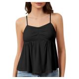 HOCANDY Womens Peplum Tank Tops Adjustable Spaghetti Strap Babydoll Top Sweetheart Neck Camisole Tops Cute Going Out Top Black L