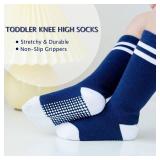 Baby Knee High Socks with Non-Slip Grip Toddler Girls Athletic Stripe Team Tube Socks for Soccer, Basketball, Baseball 5 Pairs Pack,3-5 Years