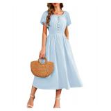 BeryLove Spring Formal Dress Cocktail Prom Party Smocked Boho Casual Flowy A-Line Long Beach Special Occasion Sundress 7091 Light Blue M
