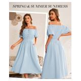 BeryLove Spring Formal Dress Cocktail Prom Party Smocked Boho Casual Flowy A-Line Long Beach Special Occasion Sundress 7091 Light Blue M