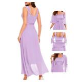 BeryLove Formal Mother of The Bride Dress Evening Sequin Glitter Dresses Wedding Guest Cocktail Sparkly Long Elegant Birthday Lace Chiffon Gowns 7079 Lavender 2XL