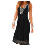 Camisunny Black Floral Tank Dresses Sundress for Women Casual Sexy Bathing Suit Knee Length Sleeveless Summer Beach Dress Size M