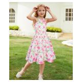 GRACE KARIN Girls Summer Hawaiian Dress Halter Neck Sleeveless Midi Floral Dress Size 8-10,Cherry White